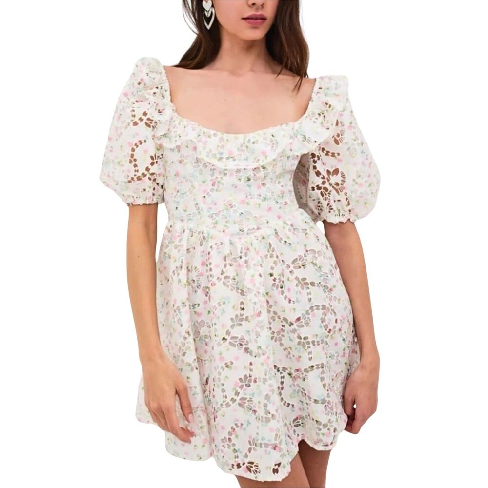 NWOT For Love & Lemons Floral Print Mini Dress Size M Romantic Cottagecore